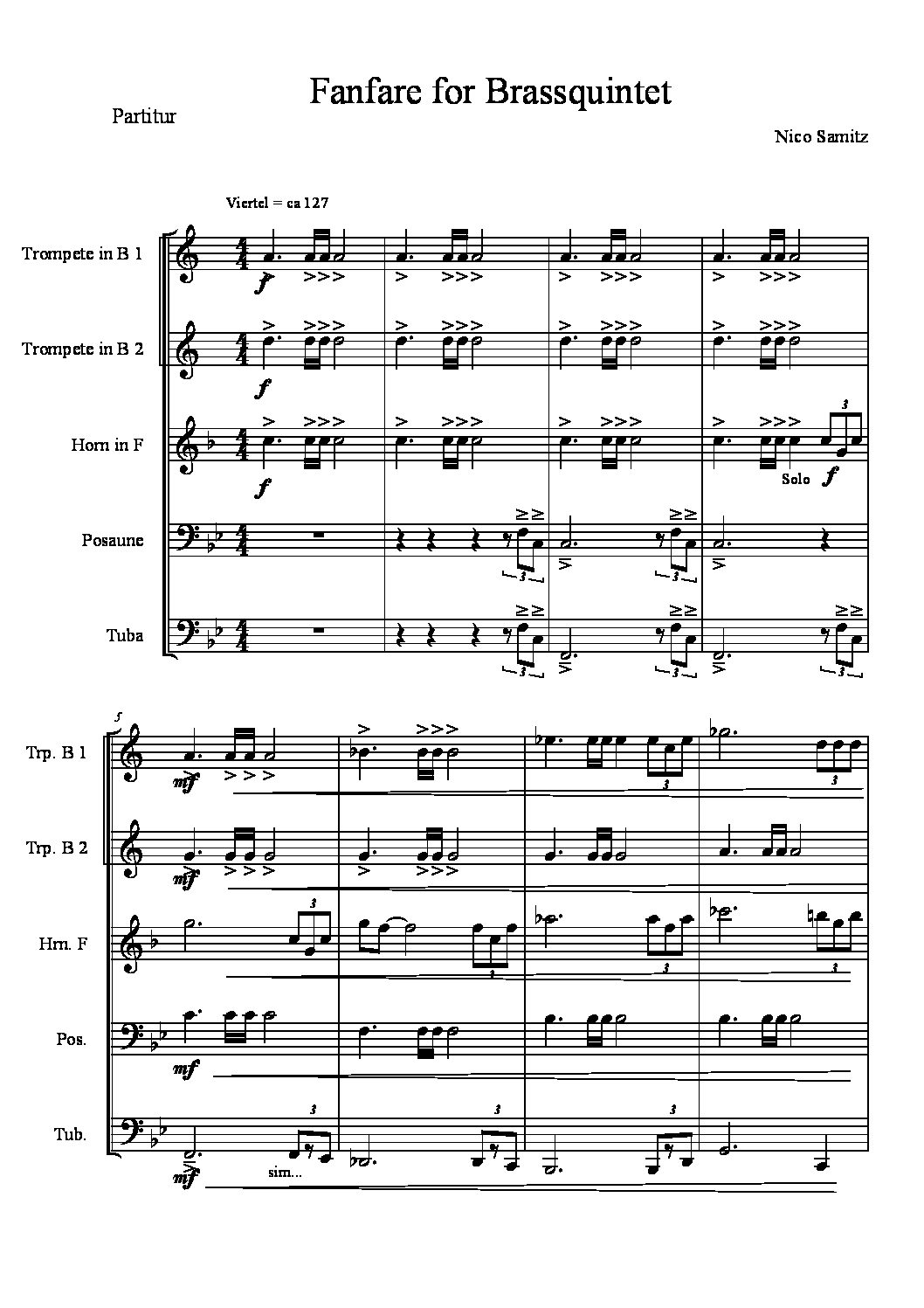 Noten „Fanfare for Brassquintett“